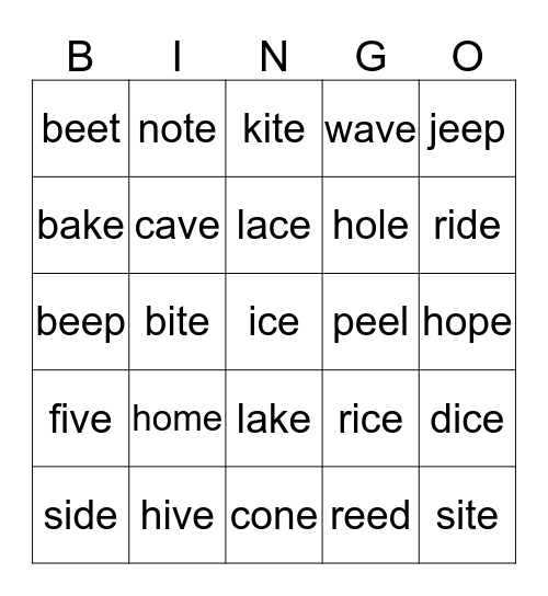 Long Vowels Bingo Card