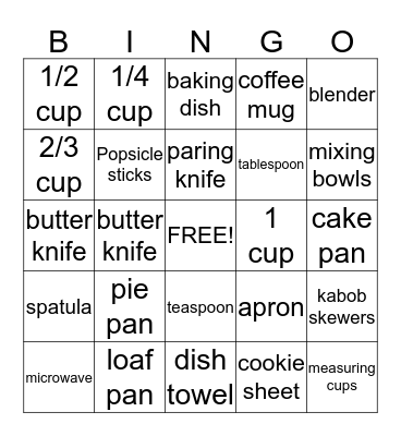 No-Bake Cooking Bingo Card