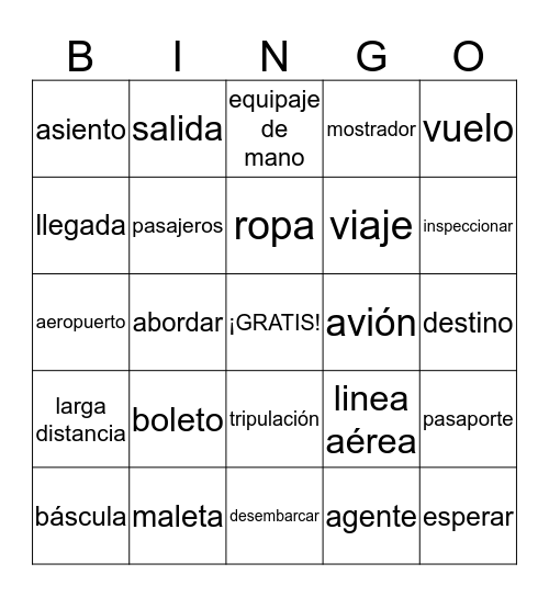 Un viaje en avión Bingo Card