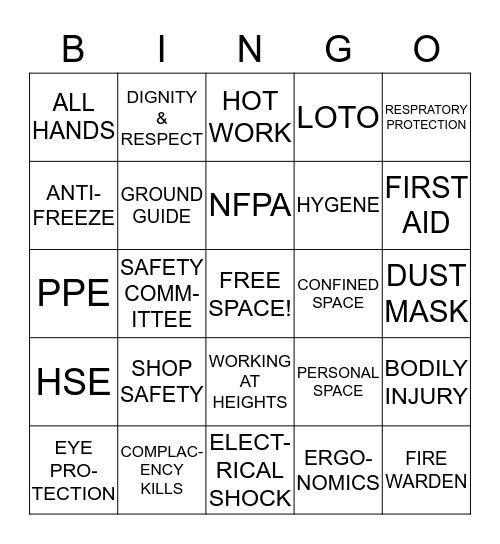 SAFETY BINGO! Bingo Card