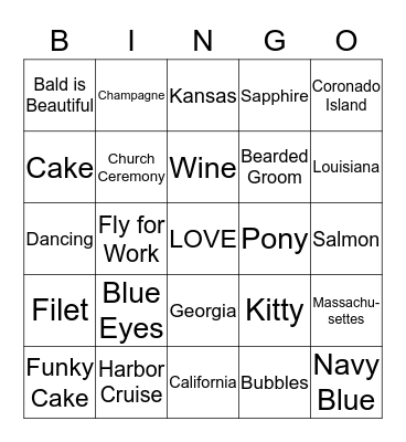 Caitlin's Bridal Bingo Card