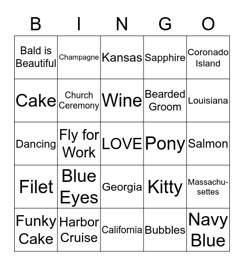 Caitlin's Bridal Bingo Card