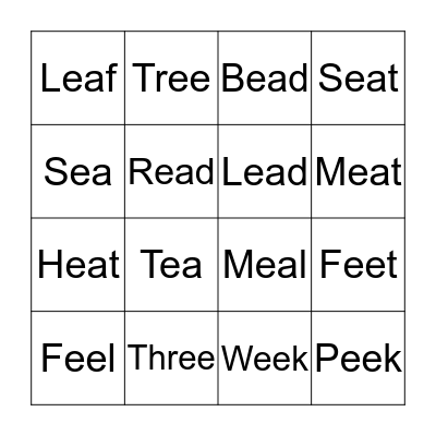 Ea and Ee Bingo Card