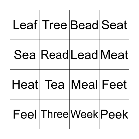 Ea and Ee Bingo Card