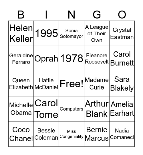 Women's Link Bingo Card