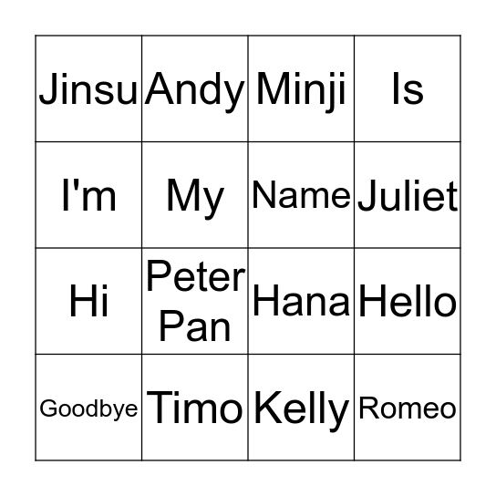 Lesson 1 Bingo Card