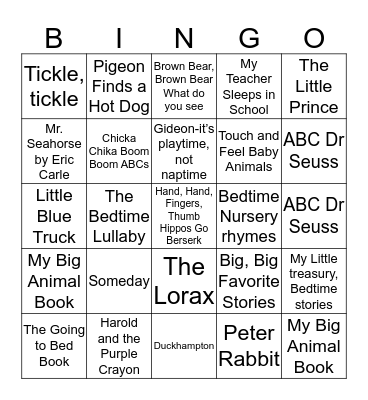 Baby Book Bingo Card