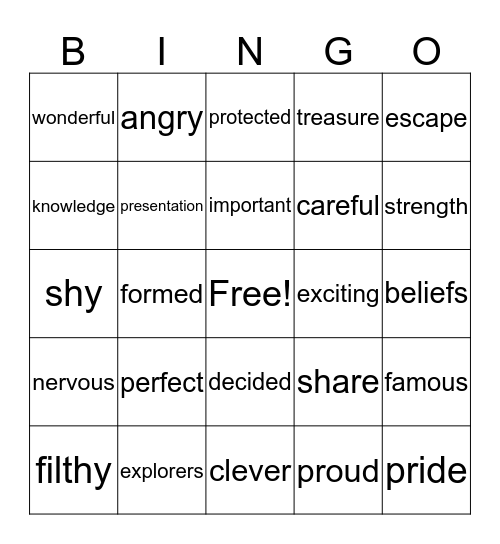 VOCAB Bingo Card