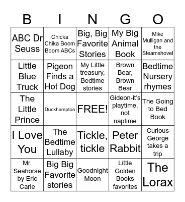 Baby Book Bingo Card