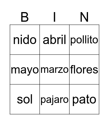 Primavera Bingo Card