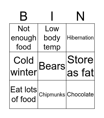 Animals in Winter Bingo Card