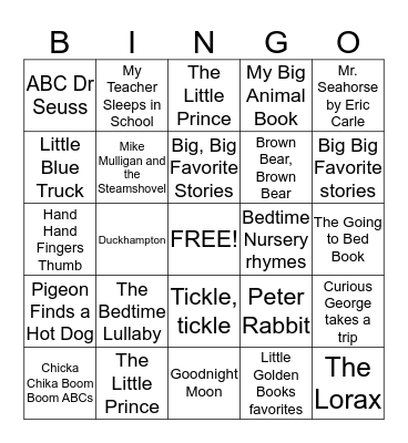 Baby Book Bingo Card