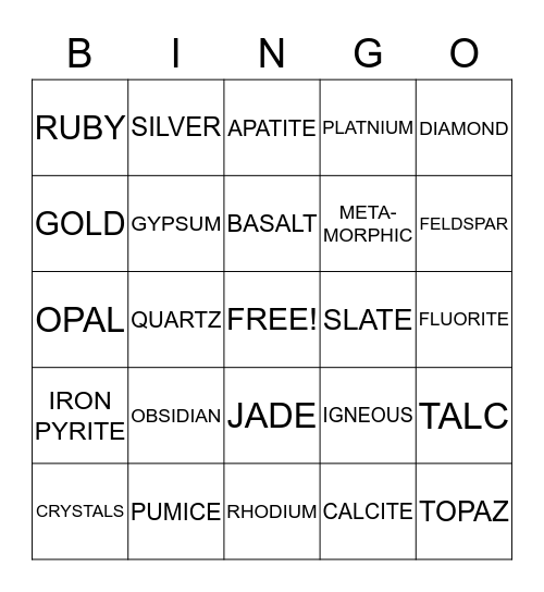 DAVID'S BINGO - ROCKS Bingo Card