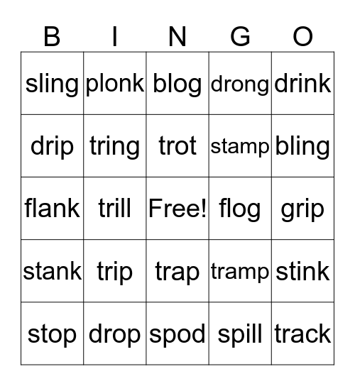 blends and short vowel bingo Card