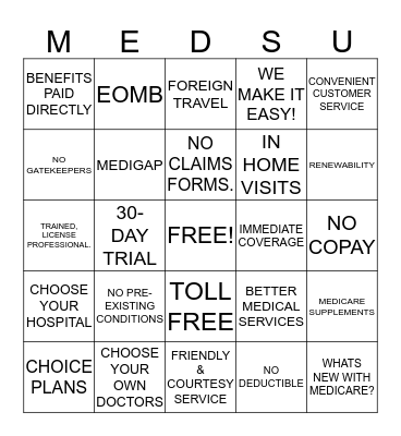 MEDICARE SUPPLEMENT BINGO Card