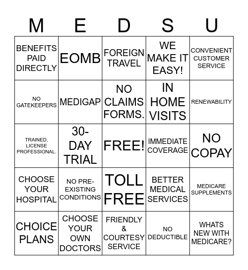 MEDICARE SUPPLEMENT BINGO Card