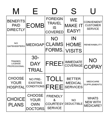 MEDICARE SUPPLEMENT BINGO Card