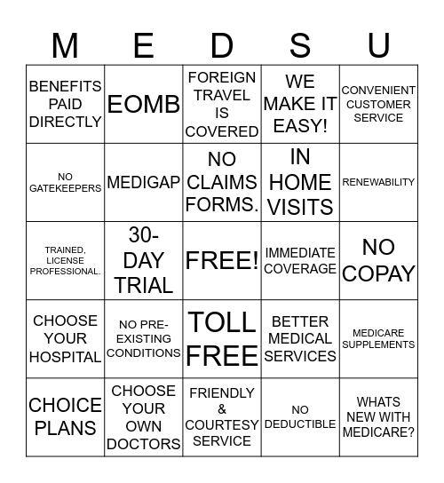 MEDICARE SUPPLEMENT BINGO Card