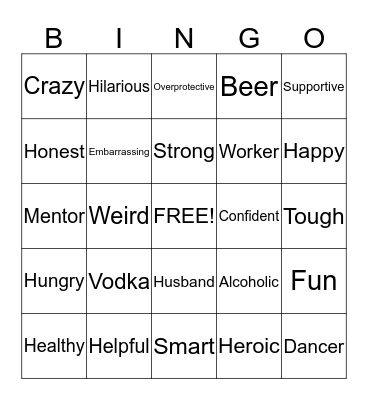 My Dad Bingo Card