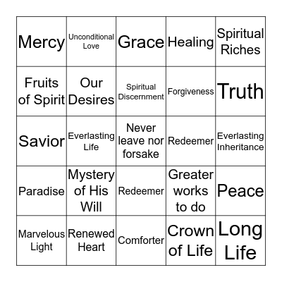 God's Amazing Promises Bingo Card