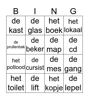Woorden BINGO Card