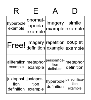 Figurative Language "Bingo" Bingo Card