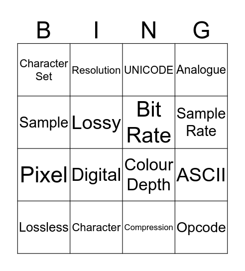 Data Representation Bingo Card