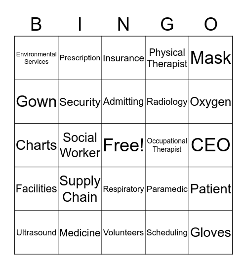 Hospital Bingo Card