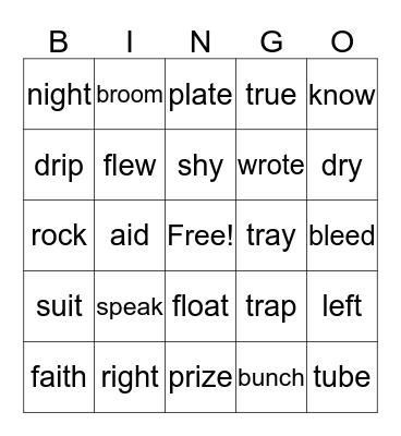 Phonics Bingo Card