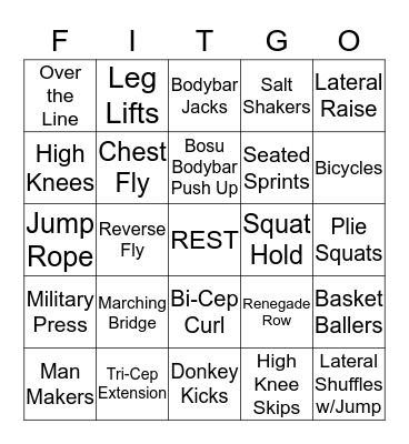 Fitspiration Fitness Bingo Card