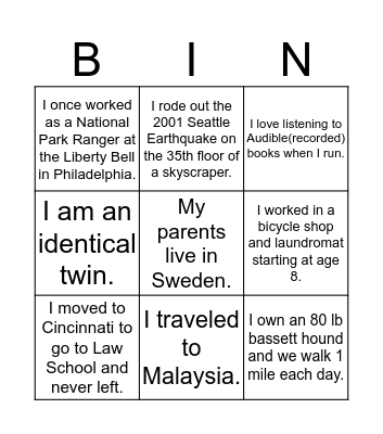 Get to Know Legal Bingo Card