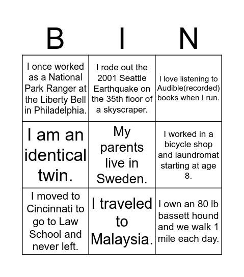 Get to Know Legal Bingo Card