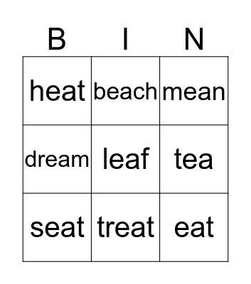 EA words Bingo Card