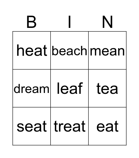 EA words Bingo Card