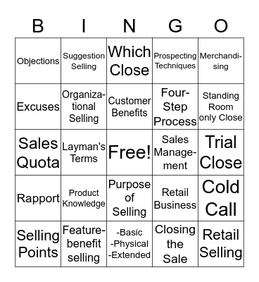 Selling Bingo Card