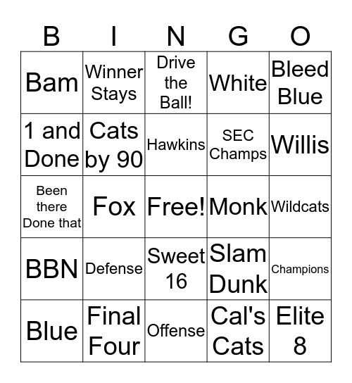 March Madness Bingo Card