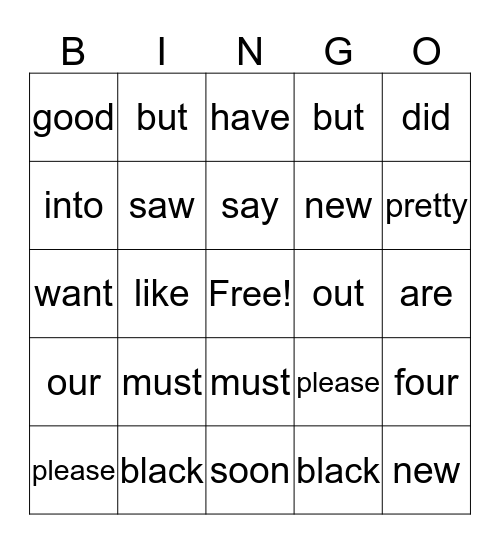 Primer  Bingo Card