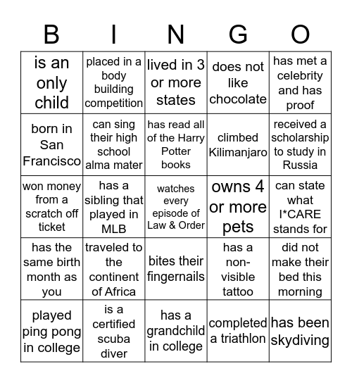 Getting To Know Your Colleagues Bingo Card