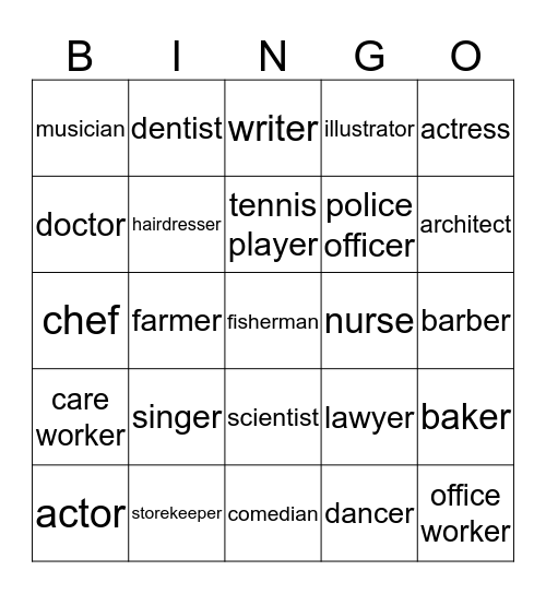 Jobs / Occupations (職業) Bingo Card