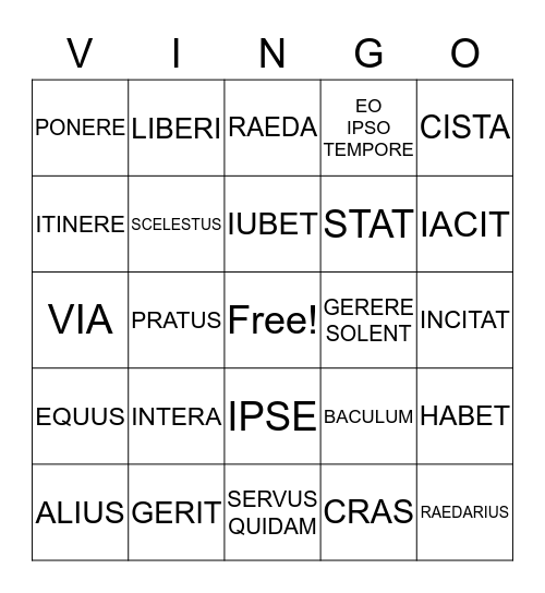 LATIN VINGO Bingo Card