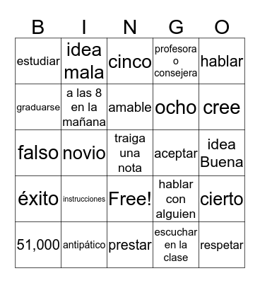 El éxito Bingo Card