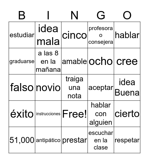 El éxito Bingo Card