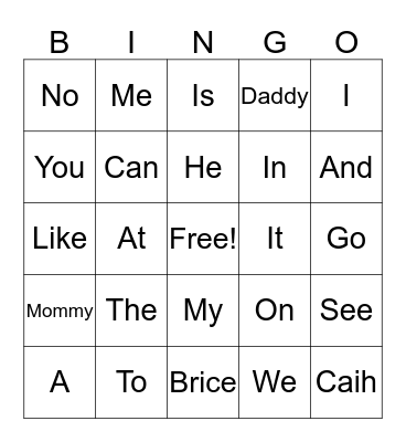 Sight Words List 1 Bingo Card