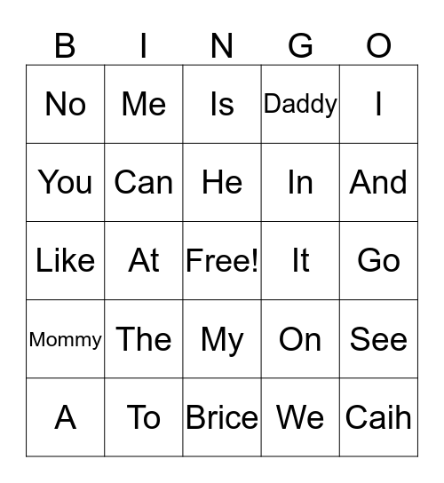 Sight Words List 1 Bingo Card