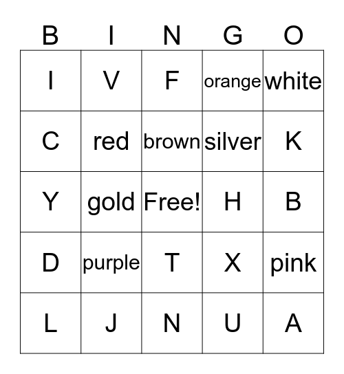 Colors and ABC's Bingo Card