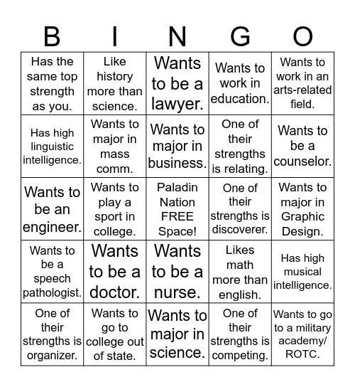 Career Day Bingo!  Bingo Card