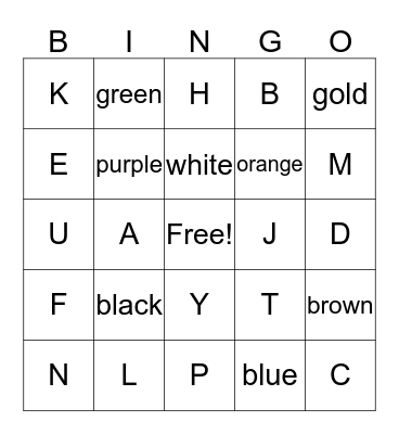 Colors and ABC's Bingo Card