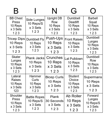 Fitness Bingo Card