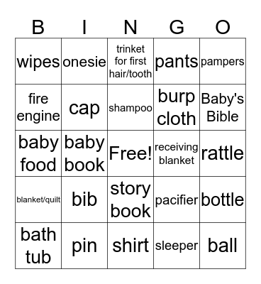 Baby Bingo Card