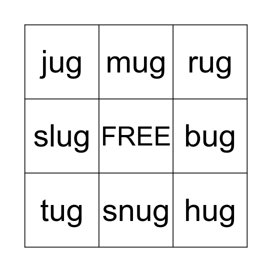 -ug Family words Bingo Card